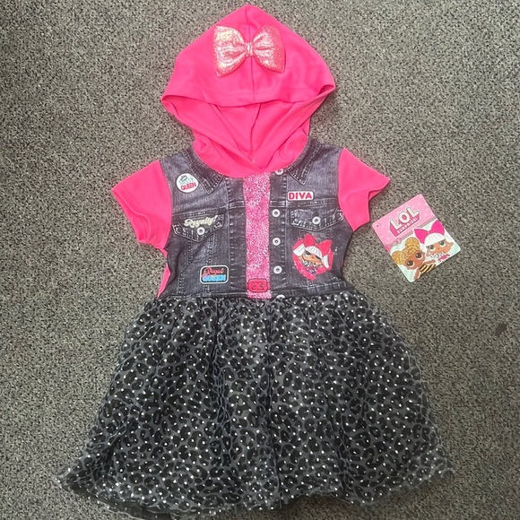 🌸3/$30🌸 LOL SURPRISE! Pink hooded blk/grey leopard tulle tutu dress - Picture 2 of 5